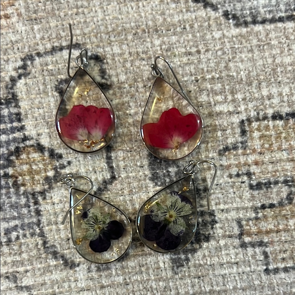 Red and Purple Teardrop Earrings with Natural Elements